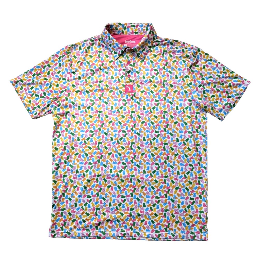 Bogey Bros Gummy Bear Golf Polo Mens Large Performance Stretch All Over Print